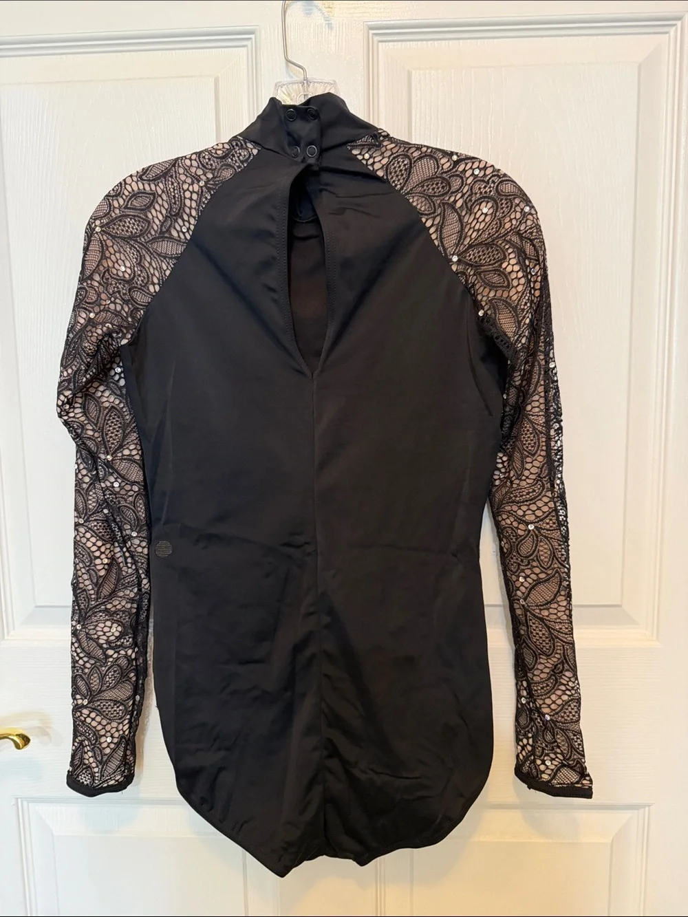 balera Black Lace-Sleeve Dance Leotard